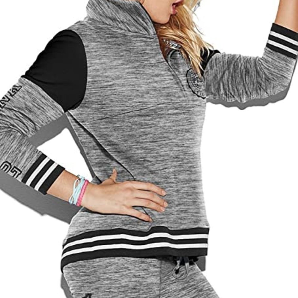 VICTORIAS SECRET PINK High Low Space Gray 1/2 Zip Pullover Marl Grey Womens XS